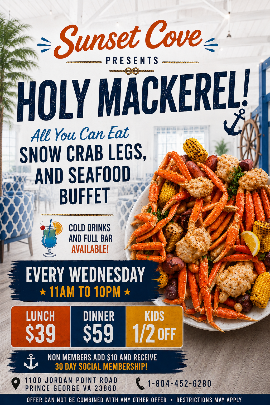 Sunset Cove Holy Mackerel Seafood Buffet Flyer